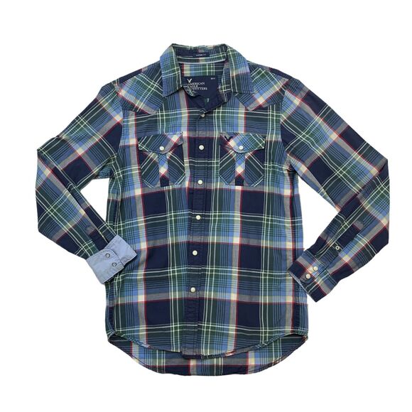 American Eagle Outfitters Shirt Mens S Small Multi Plaid Long Sleeve Button Up - Picture 1 of 10